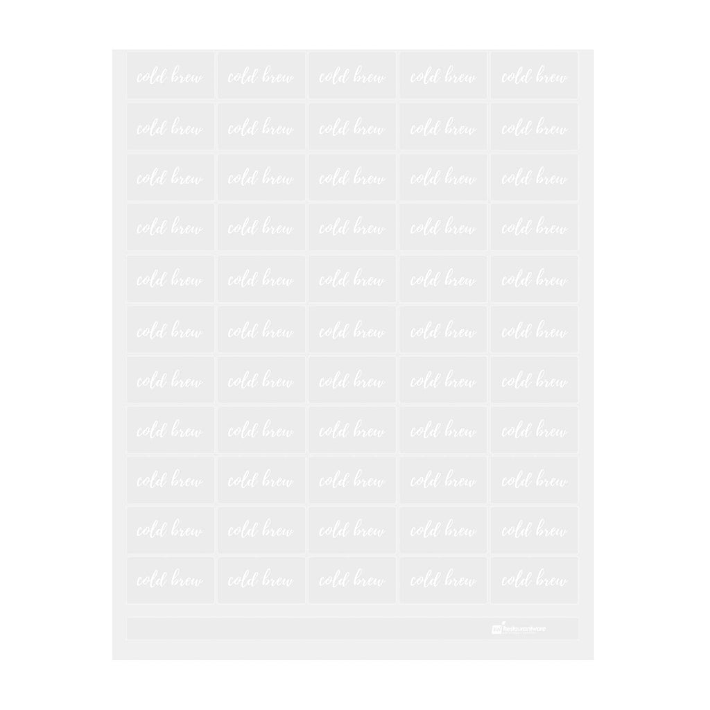 Label Tek Plastic Cold Brew Label - Clear with White Font, Water-Resistant - 2" x 1" - 100 count box