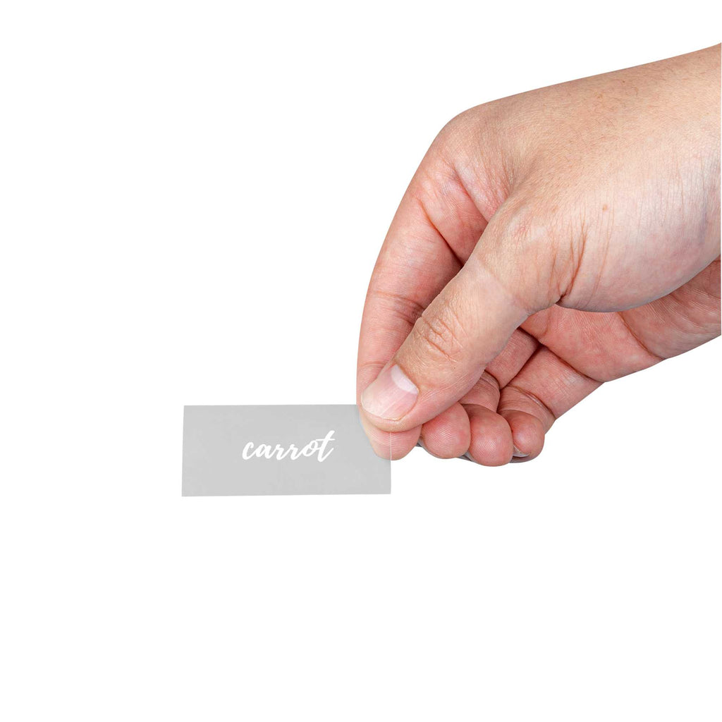 Label Tek Plastic Carrot Label - Clear with White Font, Water-Resistant - 2" x 1" - 100 count box