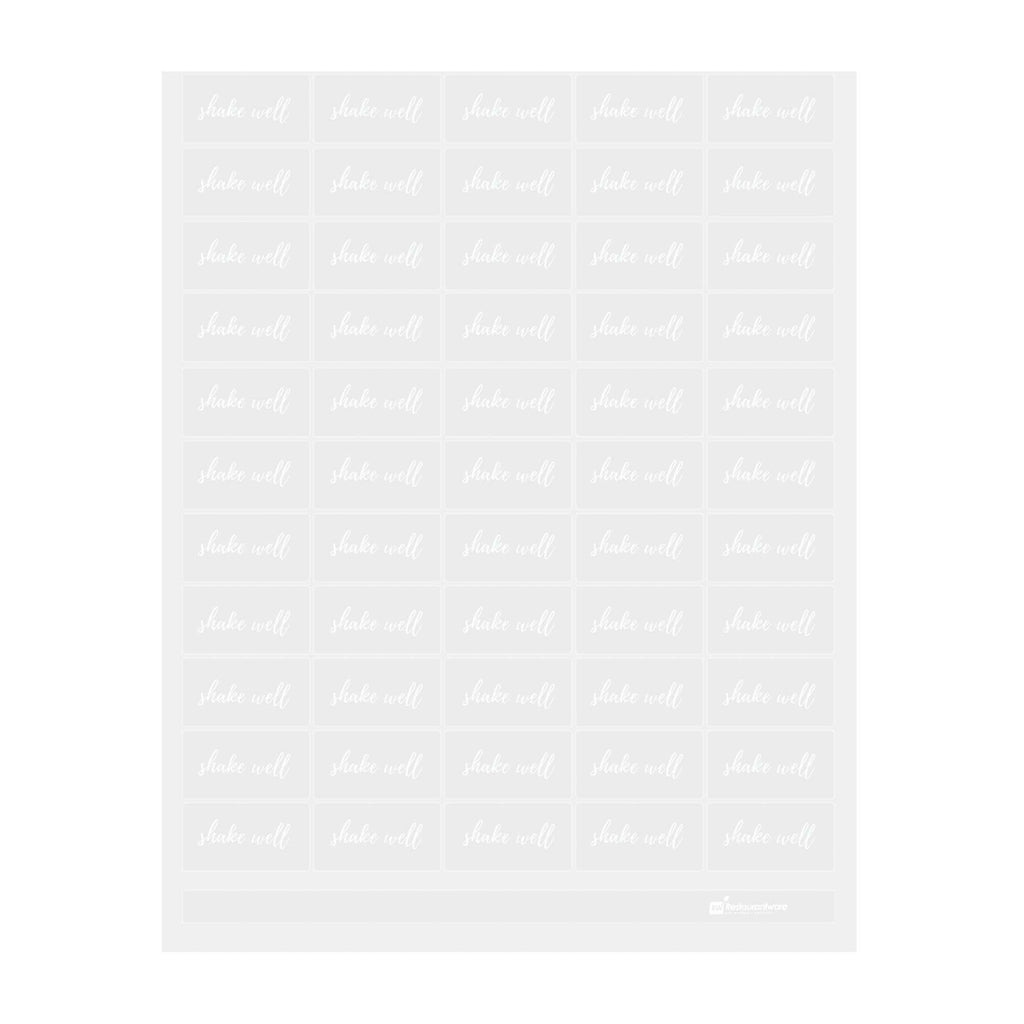 Label Tek Plastic Shake Well Label - Clear with White Font, Water-Resistant - 2" x 1" - 100 count box