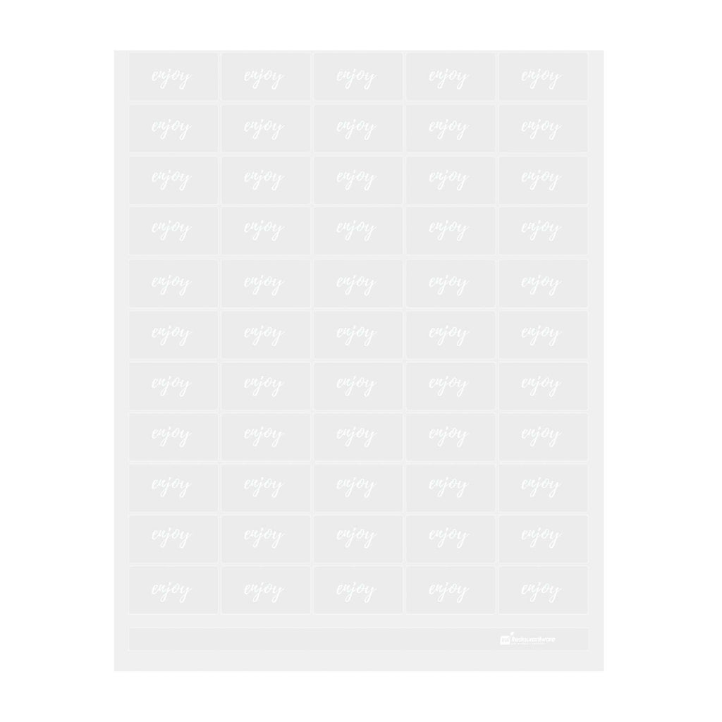 Label Tek Plastic Enjoy Label - Clear with White Font, Water-Resistant - 2" x 1" - 100 count box