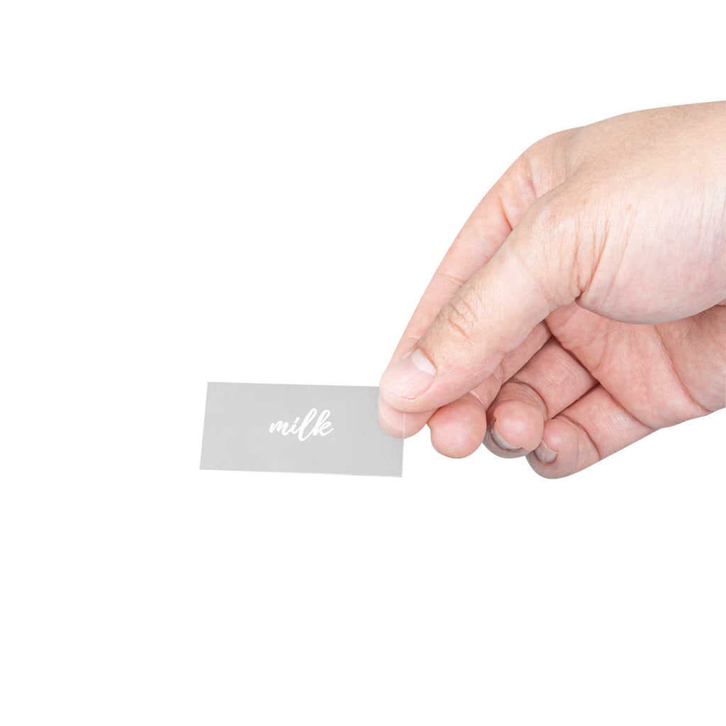 Label Tek Plastic Milk Label - Clear with White Font, Water-Resistant - 2" x 1" - 100 count box