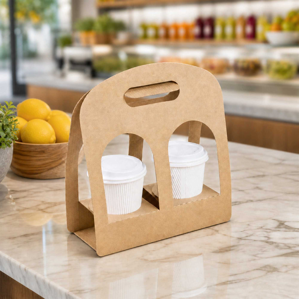 Restpresso Kraft Paper Sunrise Drink Carrier - Fits 2 Cups - 9 3/4" x 4" x 10 3/4" - 100 count box