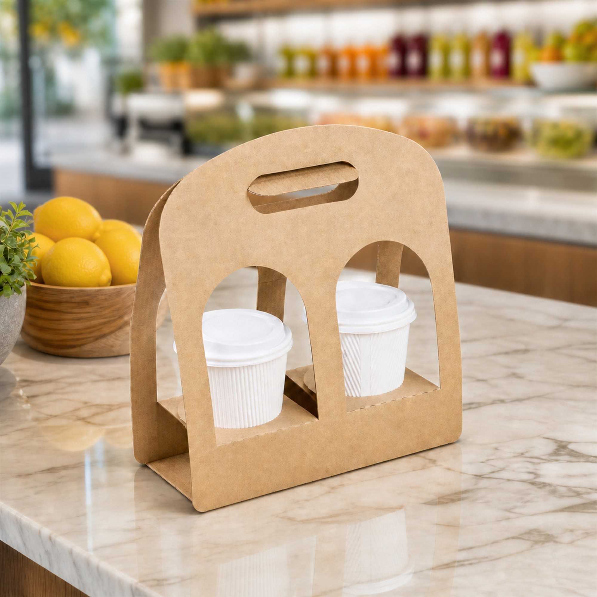 Restpresso Kraft Paper Sunrise Drink Carrier - Fits 2 Cups - 9 3/4" x 4" x 10 3/4" - 100 count box