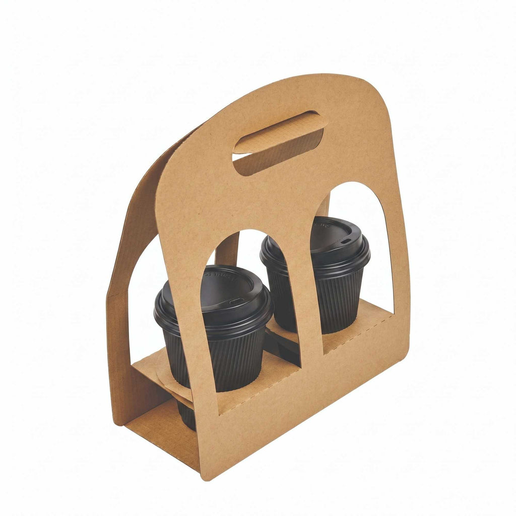 Restpresso Kraft Paper Sunrise Drink Carrier - Fits 2 Cups - 9 3/4" x 4" x 10 3/4" - 100 count box