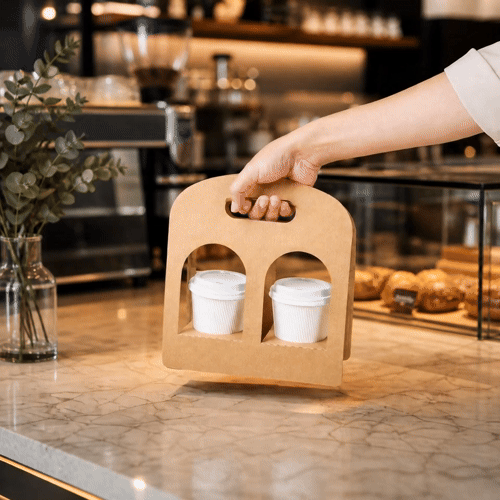 Restpresso Kraft Paper Sunrise Drink Carrier - Fits 2 Cups - 9 3/4" x 4" x 10 3/4" - 100 count box