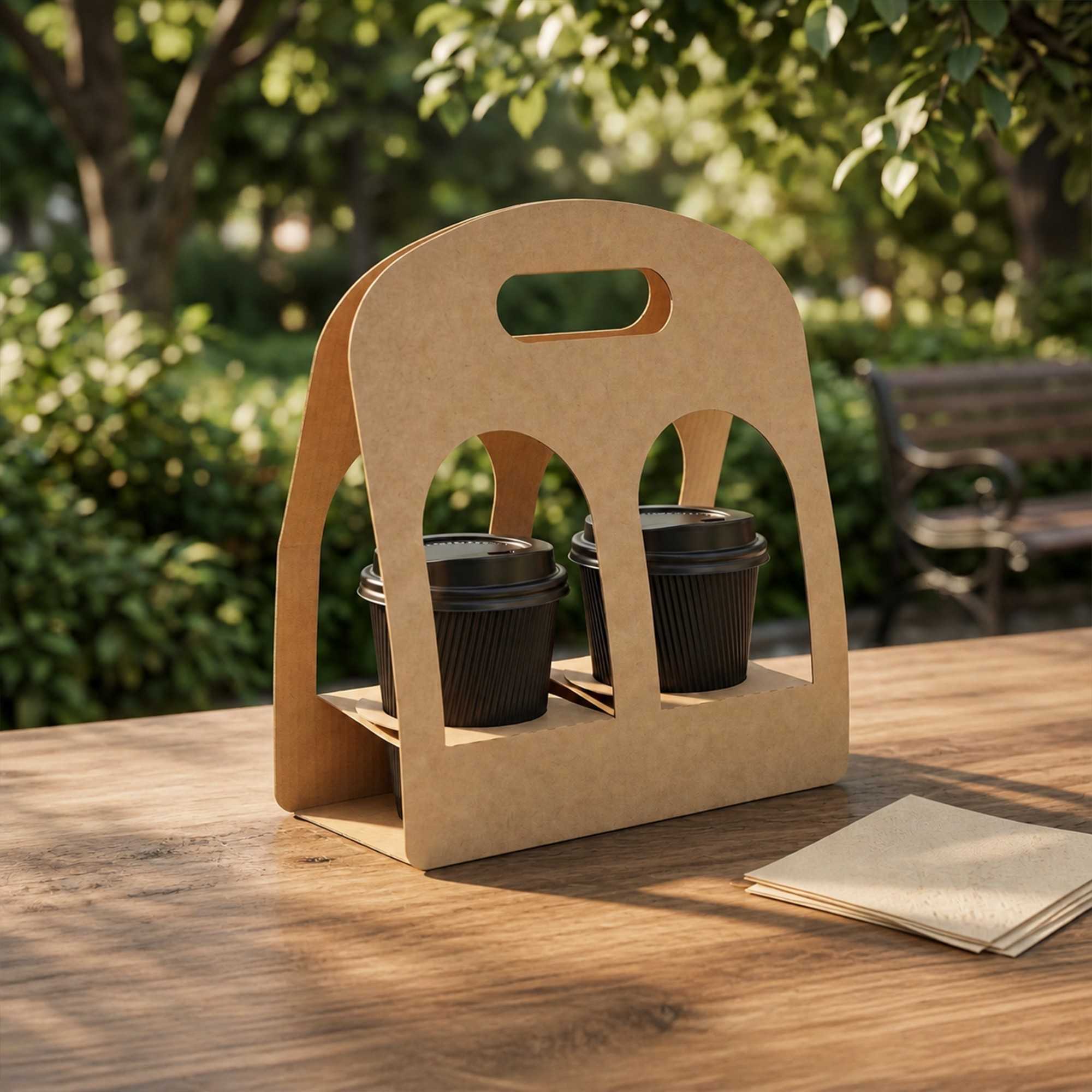 Restpresso Kraft Paper Sunrise Drink Carrier - Fits 2 Cups - 9 3/4" x 4" x 10 3/4" - 100 count box