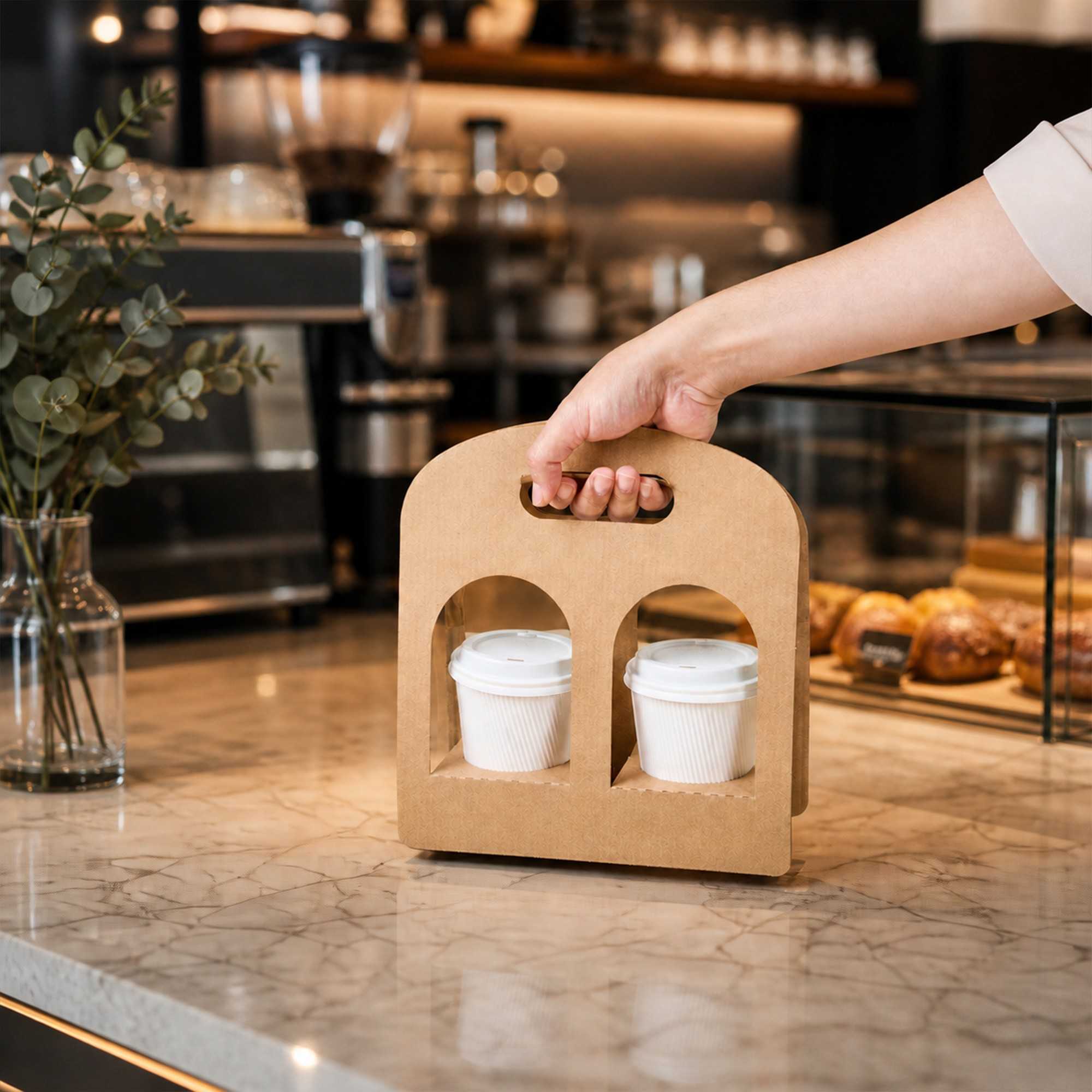 Restpresso Kraft Paper Sunrise Drink Carrier - Fits 2 Cups - 9 3/4" x 4" x 10 3/4" - 100 count box