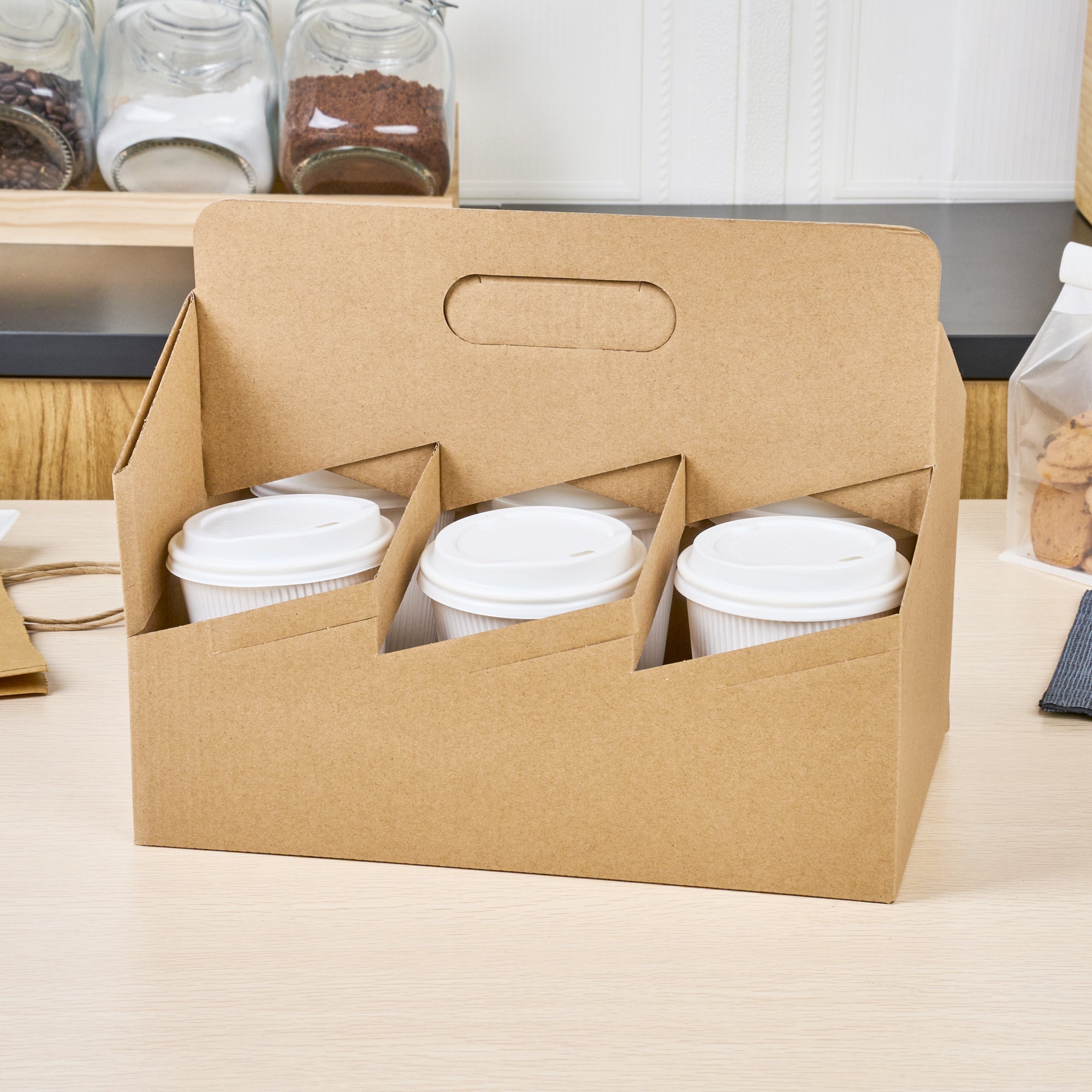 Restpresso Kraft Paper Altalena Drink Carrier - Fits 6 Cups - 11 3/4" x 7 3/4" x 9 1/2" - 100 count box
