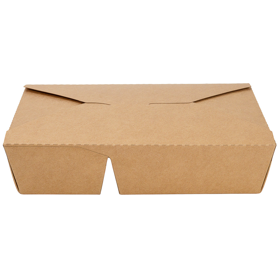 Bio Tek 50 oz Rectangle Kraft Paper #5 Bio Box Take Out Container - 2-Compartment - 8 1/2" x 6" x 1 3/4" - 200 count box