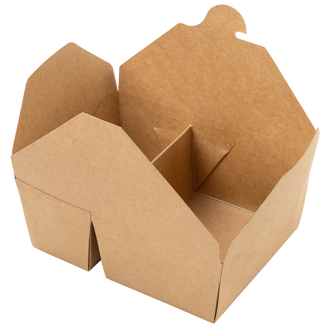 Bio Tek 47 oz Rectangle Kraft Paper #3 Bio Box Take Out Container - 2-Compartment - 6 1/2" x 5 1/4" x 2 1/2" - 200 count box