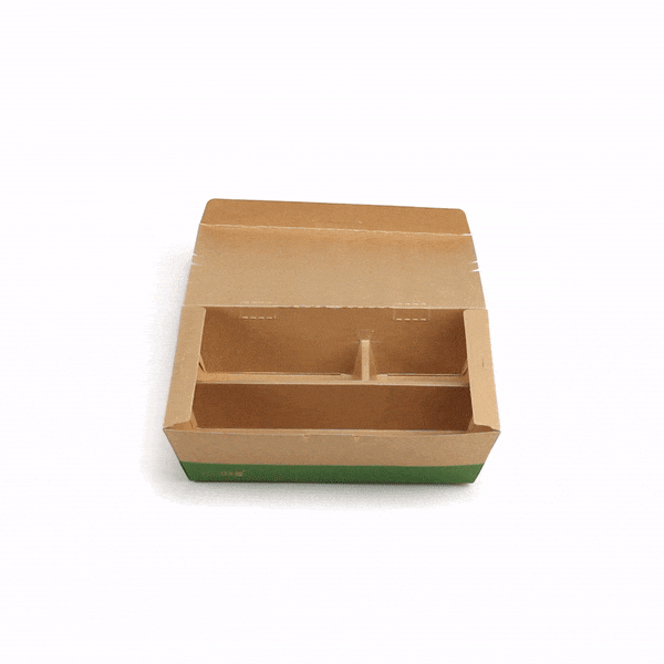 Eco Tek 51 oz Rectangle Kraft and Green Paper Bento Box - 3-Compartment, Compostable - 9 1/2" x 7 1/2" x 2" - 100 count box