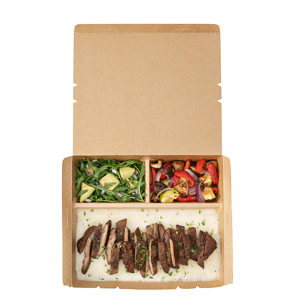 Bio Tek 78 oz Rectangle Kraft Paper Bento Box - 3-Compartment - 11" x 9" x 2" - 100 count box