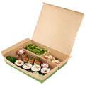 Eco Tek 78 oz Rectangle Kraft and Green Paper Bento Box - 3-Compartment, Compostable - 11" x 9" x 2" - 100 count box