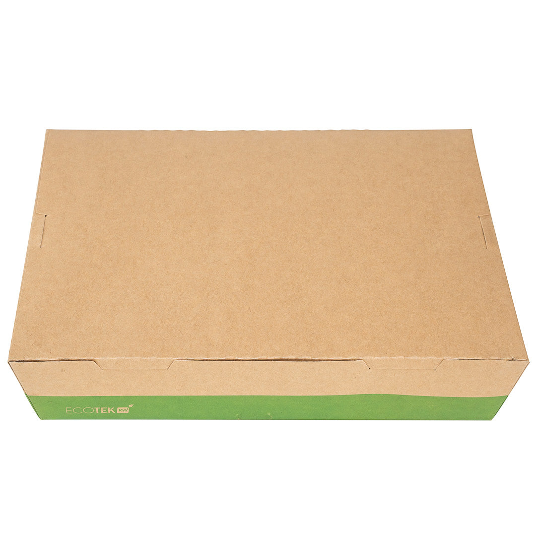 Eco Tek 78 oz Rectangle Kraft and Green Paper Bento Box - 3-Compartment, Compostable - 11" x 9" x 2" - 100 count box