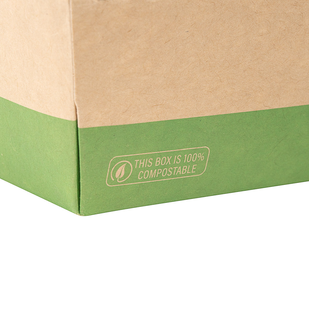 Eco Tek 78 oz Rectangle Kraft and Green Paper Bento Box - 3-Compartment, Compostable - 11" x 9" x 2" - 100 count box