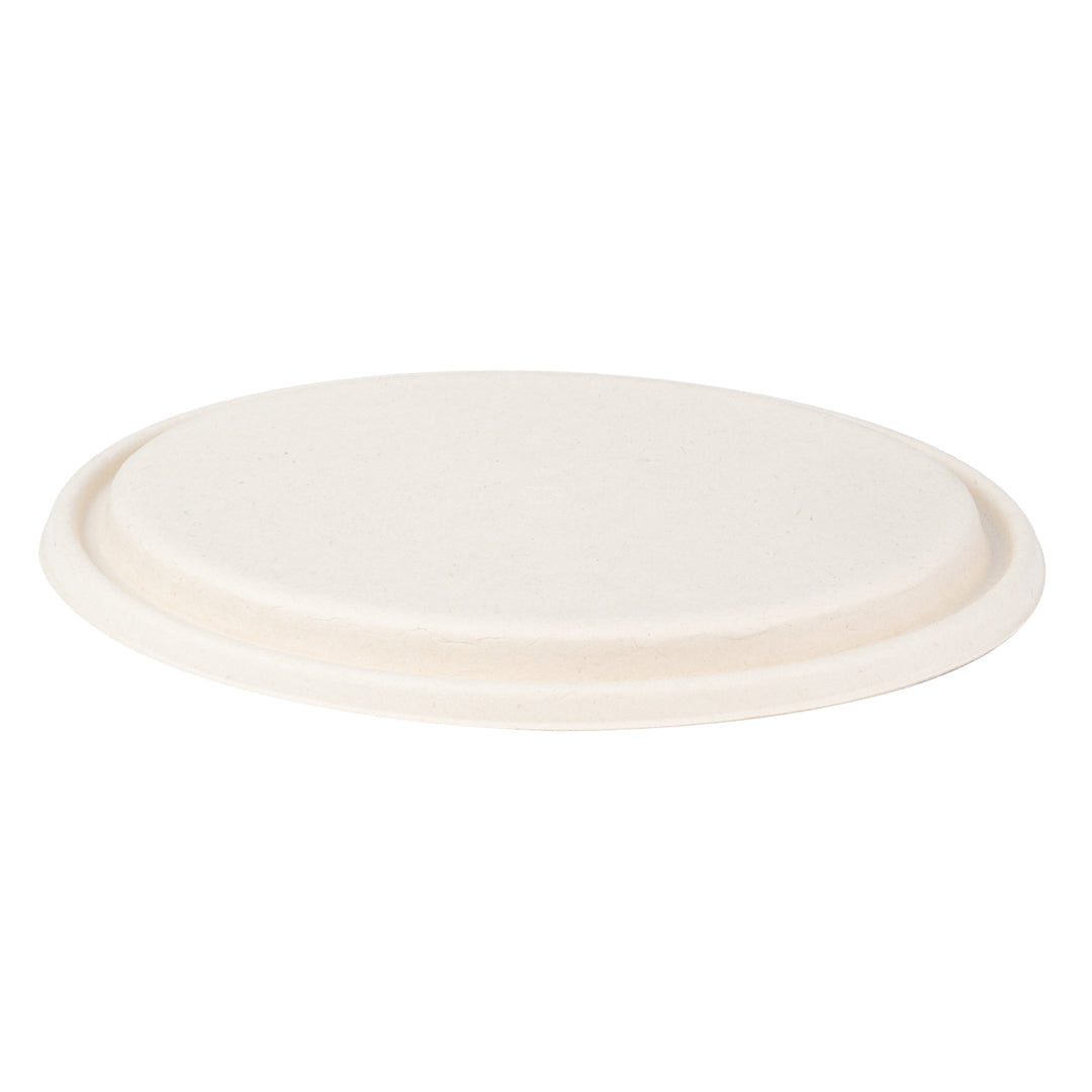 Pulp Tek Oval Natural Sugarcane / Bagasse Lid - Fits 2-Compartment Catering Bowl - 100 count box