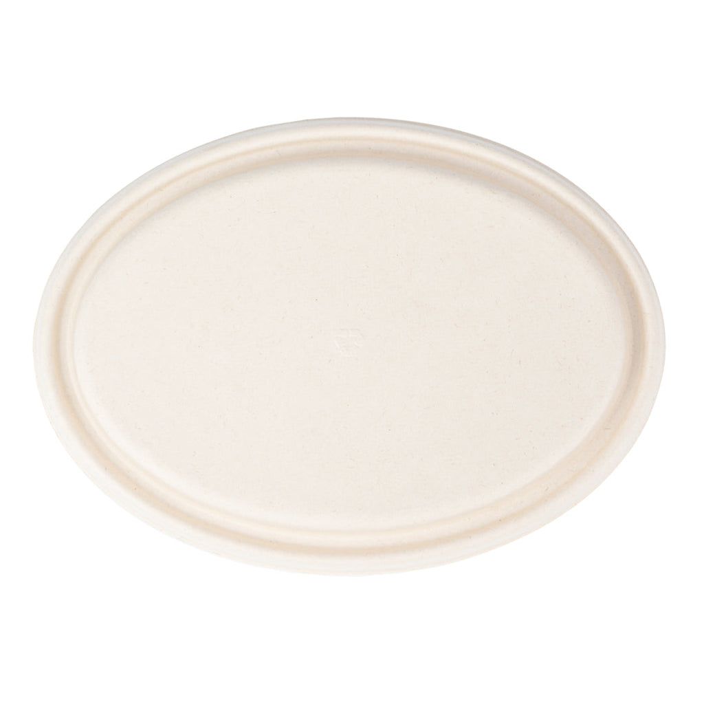 Pulp Tek Oval Natural Sugarcane / Bagasse Lid - Fits 2-Compartment Catering Bowl - 100 count box