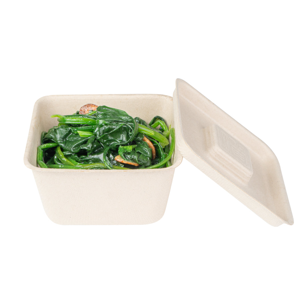 Pulp Tek Square Natural Sugarcane / Bagasse Flat Lid - Fits 9 oz Bowl - 100 count box