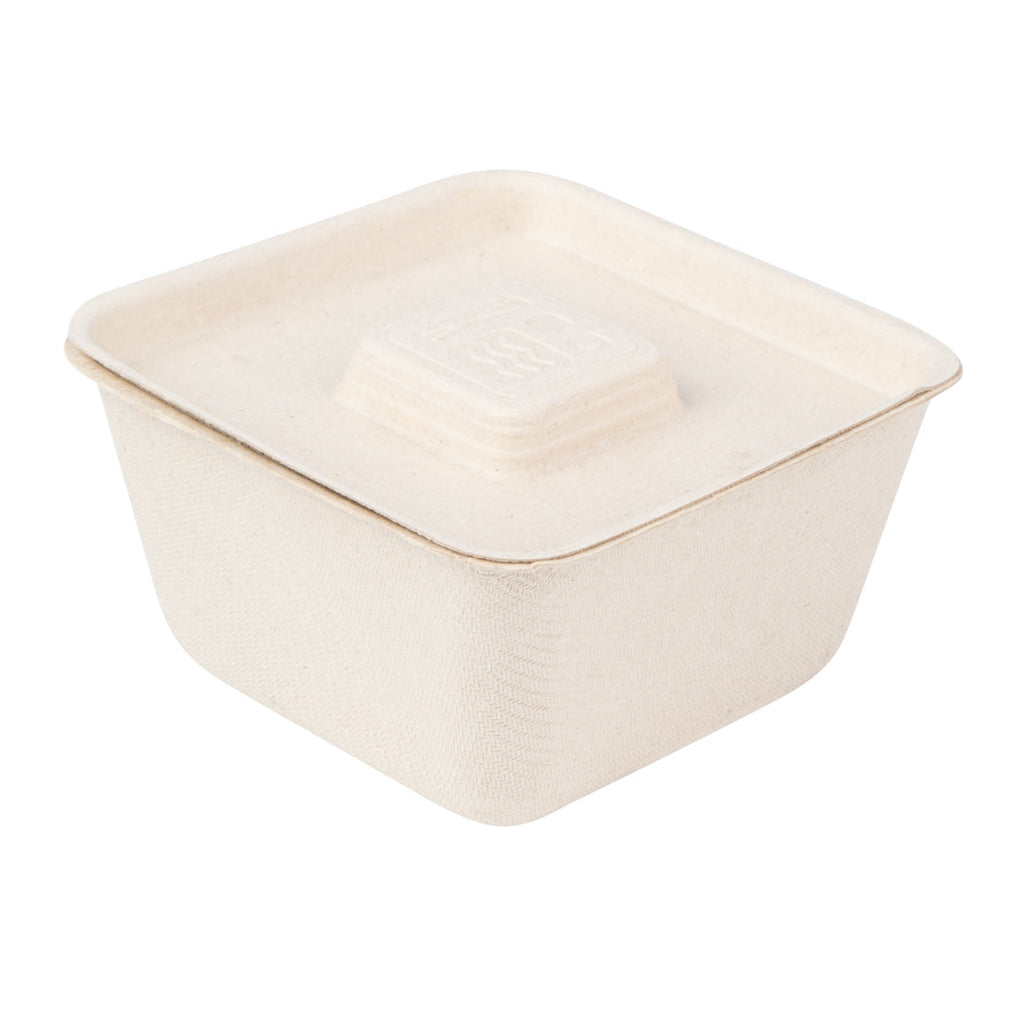 Pulp Tek Square Natural Sugarcane / Bagasse Flat Lid - Fits 9 oz Bowl - 100 count box