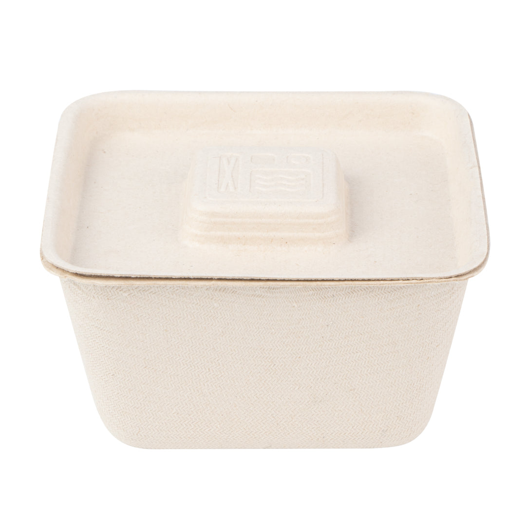 Pulp Tek Square Natural Sugarcane / Bagasse Flat Lid - Fits 9 oz Bowl - 100 count box