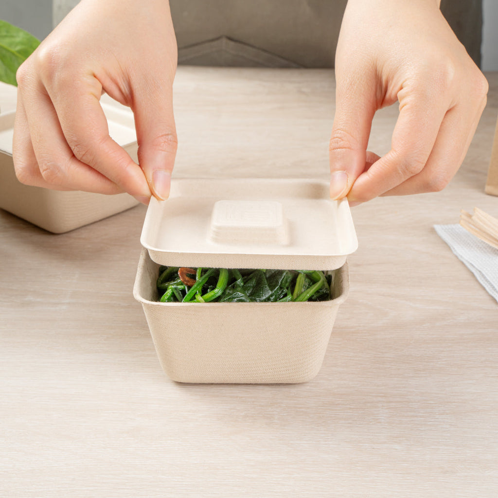 Pulp Tek Square Natural Sugarcane / Bagasse Flat Lid - Fits 9 oz Bowl - 100 count box