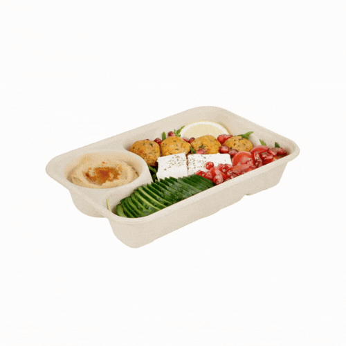 Pulp Tek 34 oz Rectangle Natural Sugarcane / Bagasse To Go Container - 2-Compartment - 9 1/2" x 6 1/4" x 1 3/4" - 100 count box