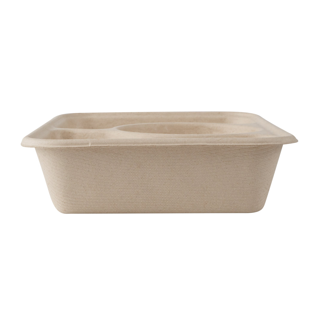 Pulp Tek 31 oz Rectangle Natural Sugarcane / Bagasse To Go Container - 3-Compartment - 9 1/2" x 6 1/4" x 1 3/4" - 100 count box