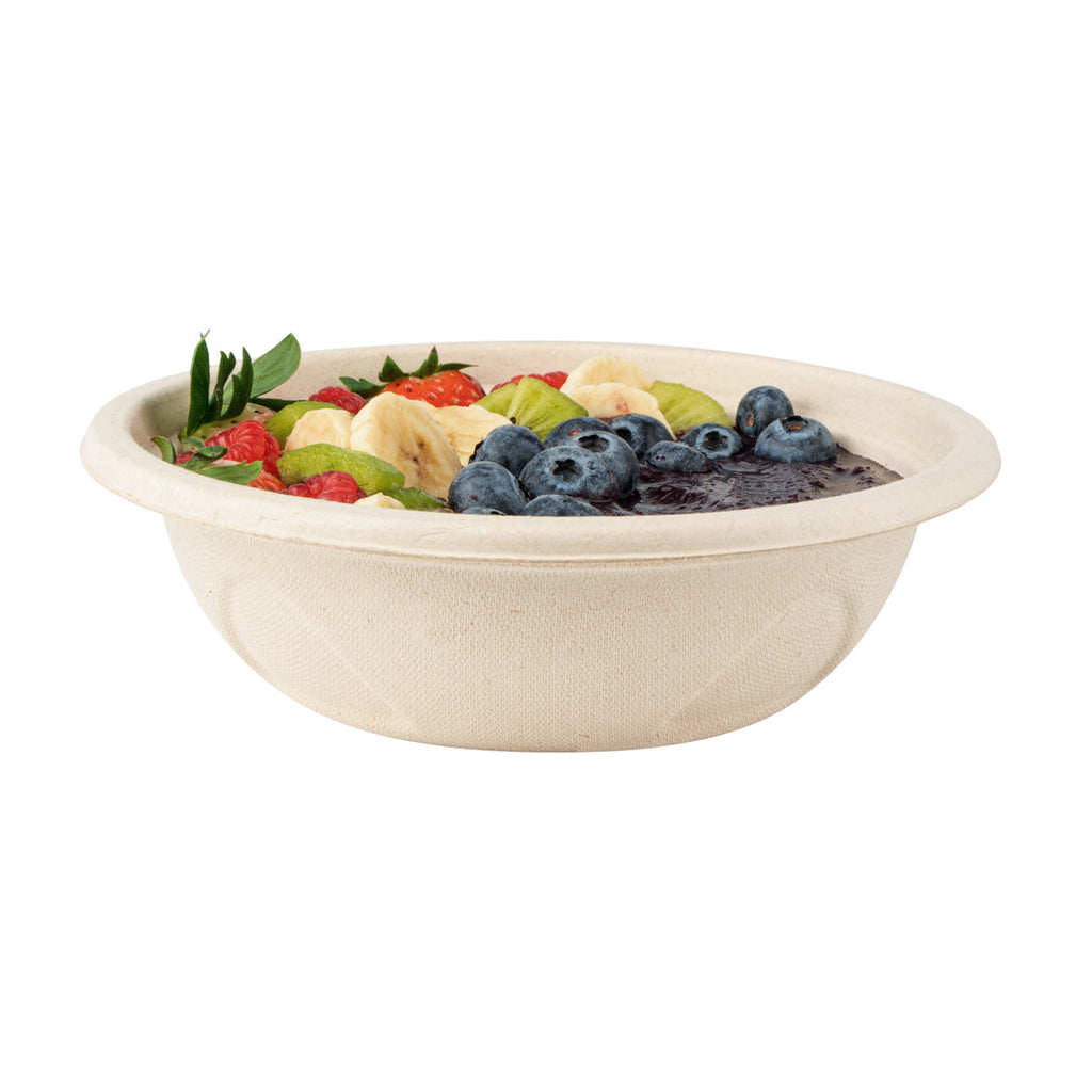 Pulp Tek 25 oz Round Natural Sugarcane / Bagasse Deco Bowl - 7" x 7" x 2" - 100 count box