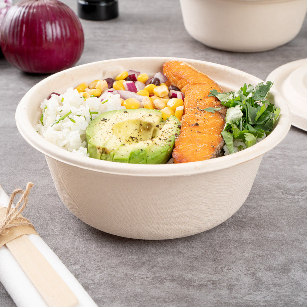 Pulp Tek 37 oz Round Natural Sugarcane / Bagasse To Go Bowl - 7" x 7" x 3" - 100 count box