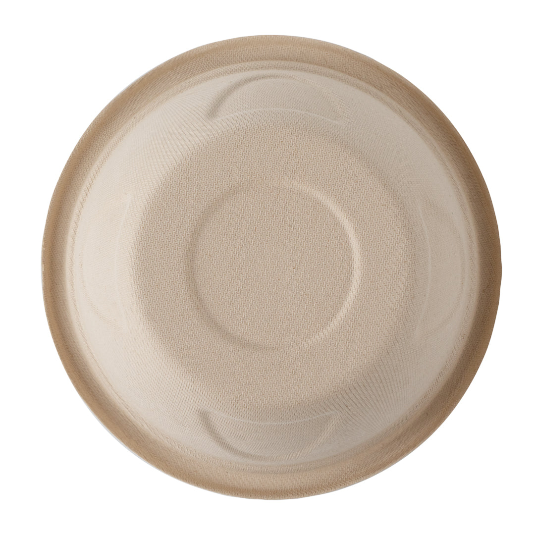 Pulp Tek 36 oz Round Natural Sugarcane / Bagasse Deco Bowl - 7" x 7" x 3 1/4" - 100 count box
