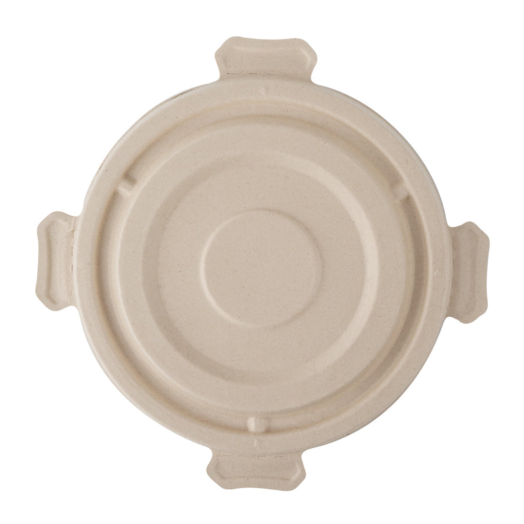 Pulp Tek Round Natural Sugarcane / Bagasse Flat Lid - Fits To Go Bowl - 100 count box