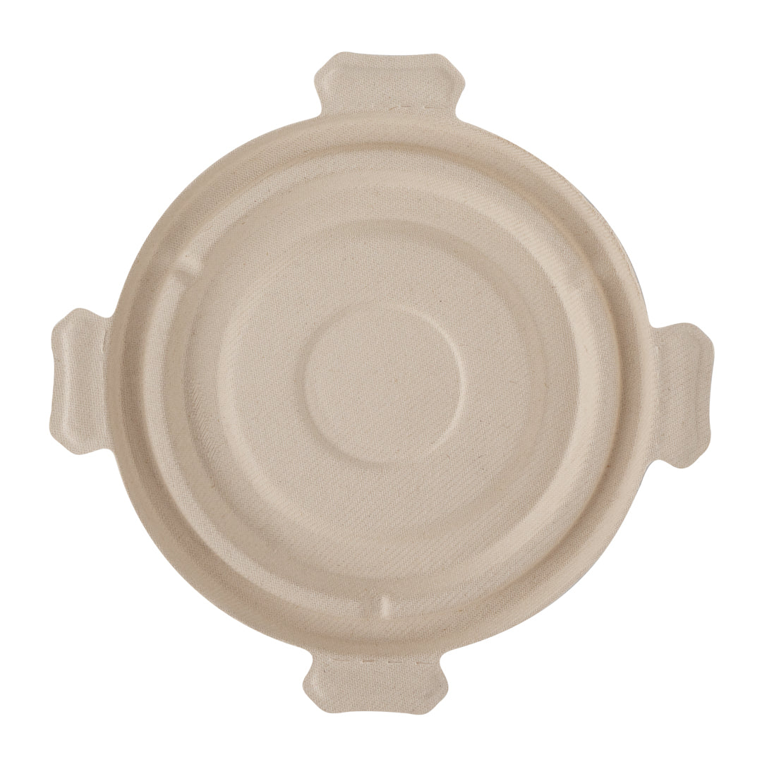 Pulp Tek Round Natural Sugarcane / Bagasse Flat Lid - Fits To Go Bowl - 100 count box