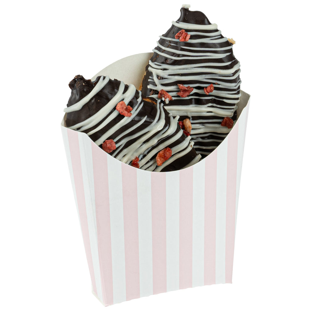 Bio Tek 2 oz Pink and White Stripe Paper Fry Cup / Snack Container - 4" x 2 3/4" x 3 1/2" - 100 count box