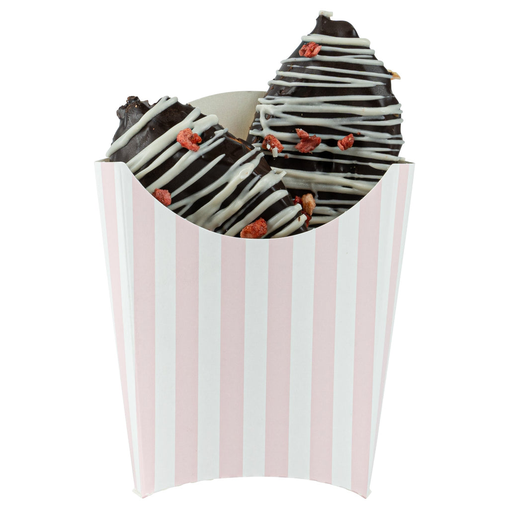 Bio Tek 2 oz Pink and White Stripe Paper Fry Cup / Snack Container - 4" x 2 3/4" x 3 1/2" - 100 count box