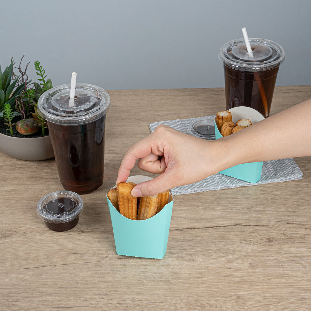 Bio Tek 2 oz Turquoise Paper Fry Cup / Snack Container - 4" x 2 3/4" x 3 1/2" - 100 count box