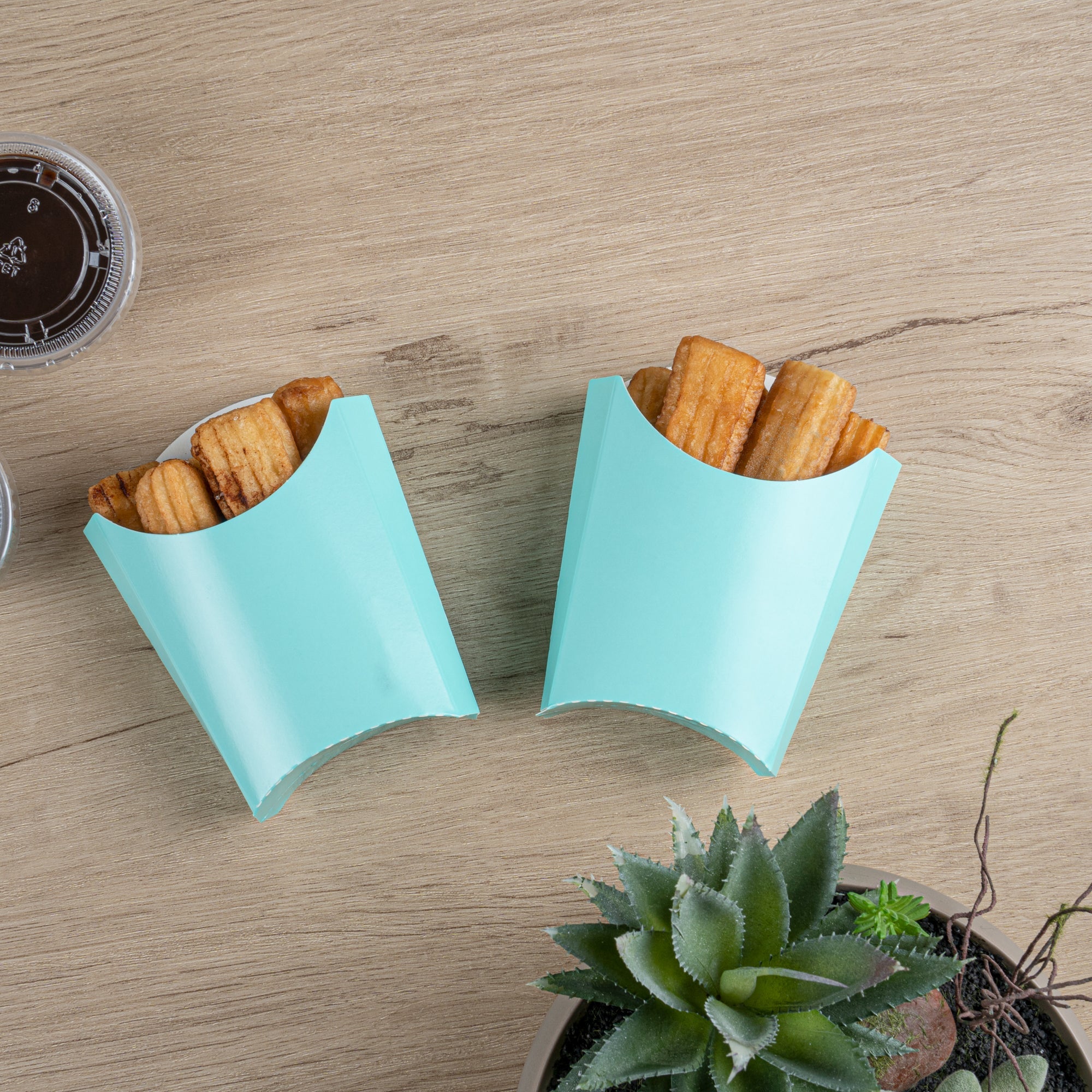 Bio Tek 2 oz Turquoise Paper Fry Cup / Snack Container - 4" x 2 3/4" x 3 1/2" - 100 count box