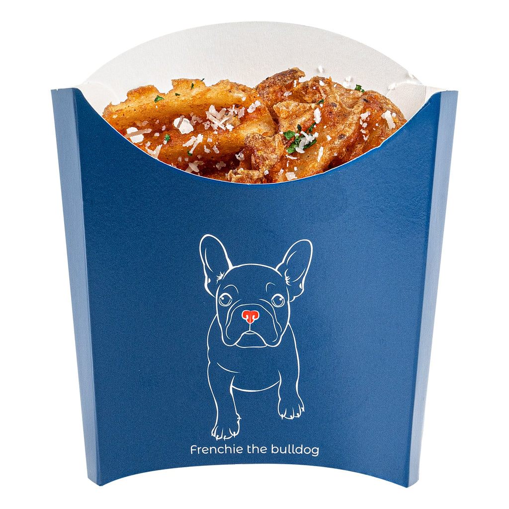 Bio Tek 3 oz Frenchie Paper Fry Cup / Snack Container - 4 1/2" x 3 1/4" x 3 3/4" - 100 count box