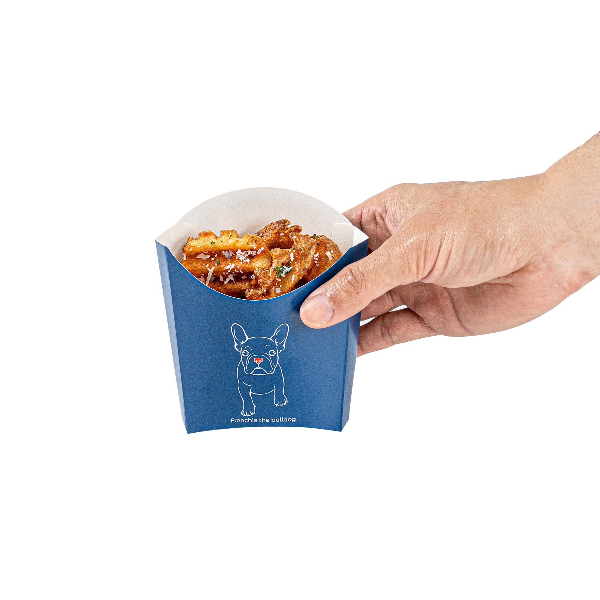 Bio Tek 3 oz Frenchie Paper Fry Cup / Snack Container - 4 1/2" x 3 1/4" x 3 3/4" - 100 count box