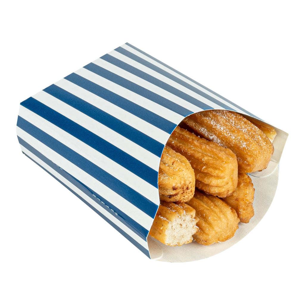 Bio Tek 3 oz Blue and White Stripe Paper Fry Cup / Snack Container - 4 1/2" x 3 1/4" x 3 3/4" - 100 count box