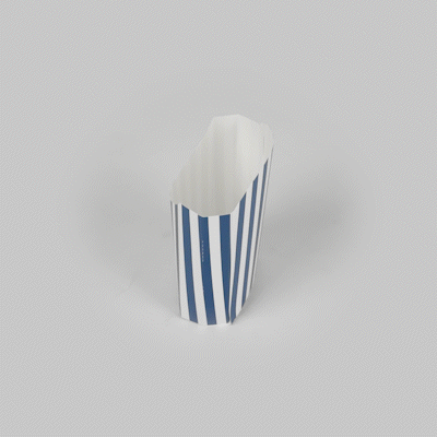 Bio Tek 3 oz Blue and White Stripe Paper Fry Cup / Snack Container - 4 1/2" x 3 1/4" x 3 3/4" - 100 count box