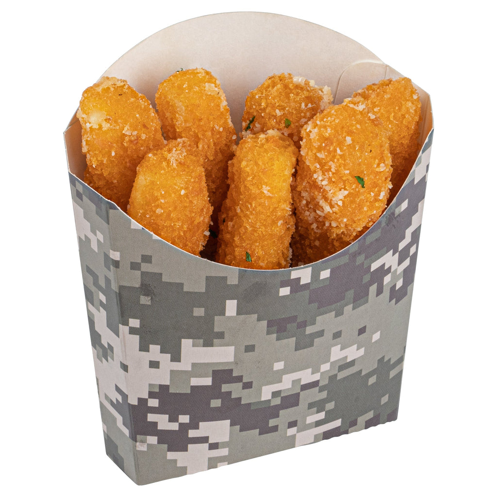 Bio Tek 3 oz Camouflage Paper Fry Cup / Snack Container - 4 1/2" x 3 1/4" x 3 3/4" - 100 count box