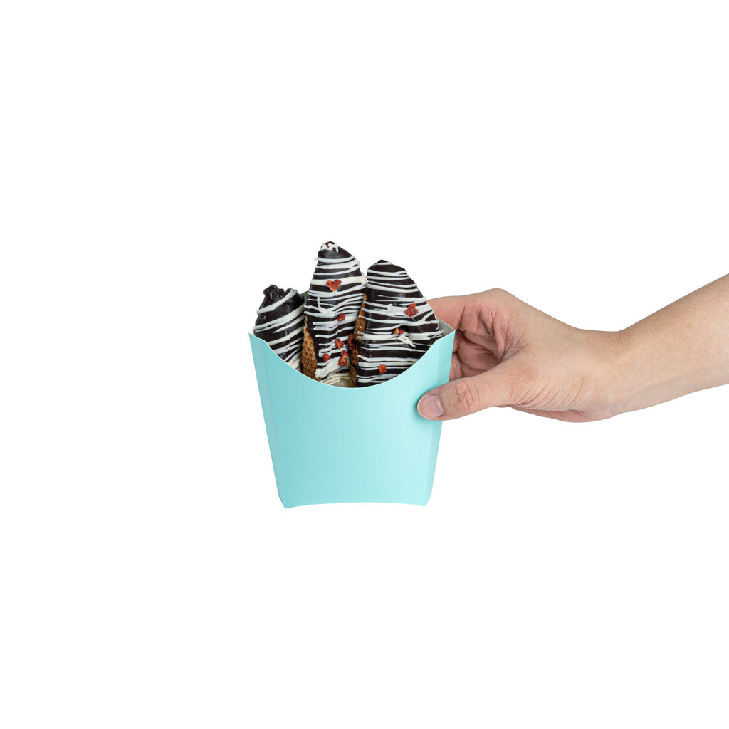 Bio Tek 3 oz Turquoise Paper Fry Cup / Snack Container - 4 1/2" x 3 1/4" x 3 3/4" - 100 count box
