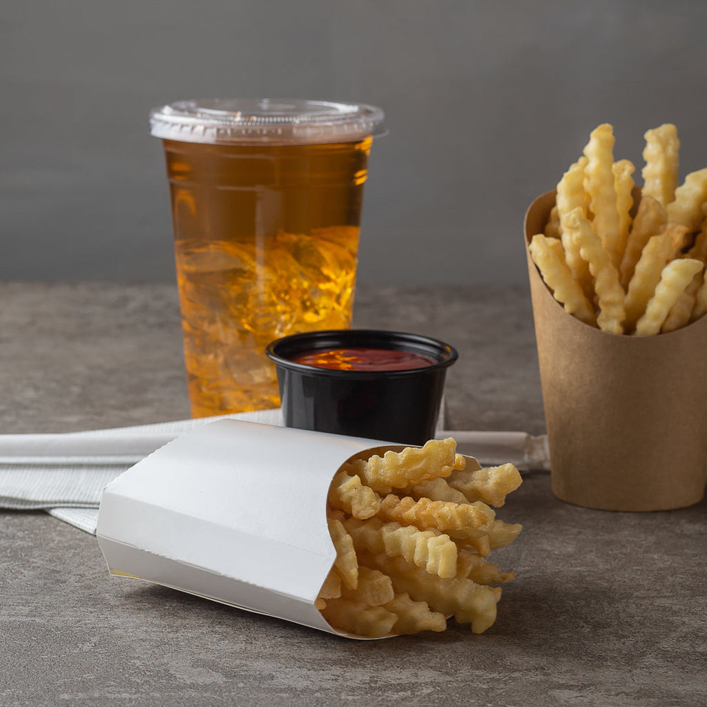 Bio Tek 3 oz White Paper Fry Cup / Snack Container - 4 1/2" x 3 1/4" x 3 3/4" - 100 count box