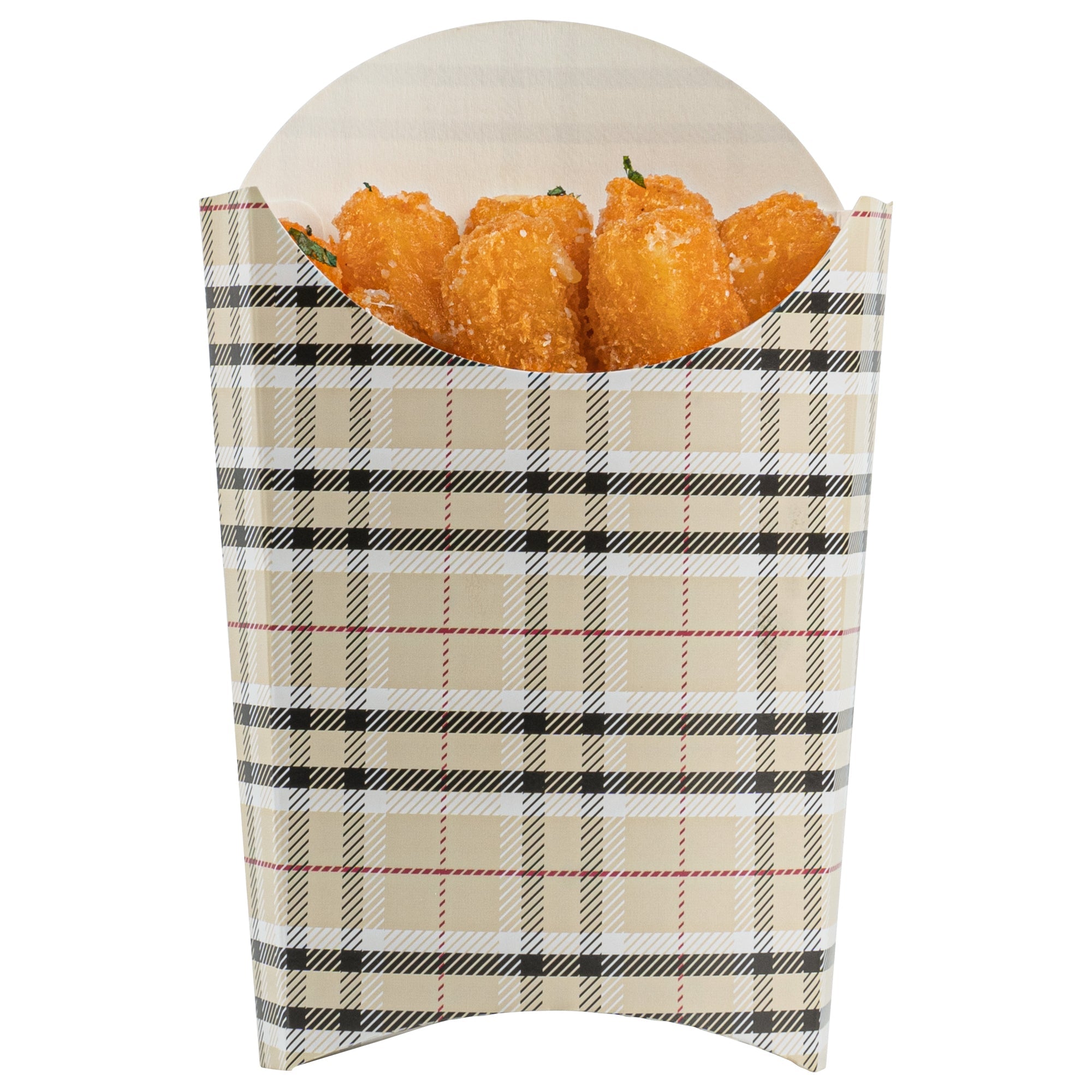 Bio Tek 4 oz Plaid Paper Fry Cup / Snack Container - 4 3/4" x 3 1/2" x 5" - 100 count box