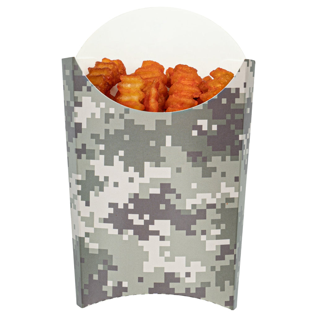 Bio Tek 4 oz Camouflage Paper Fry Cup / Snack Container - 4 3/4" x 3 1/2" x 5" - 100 count box