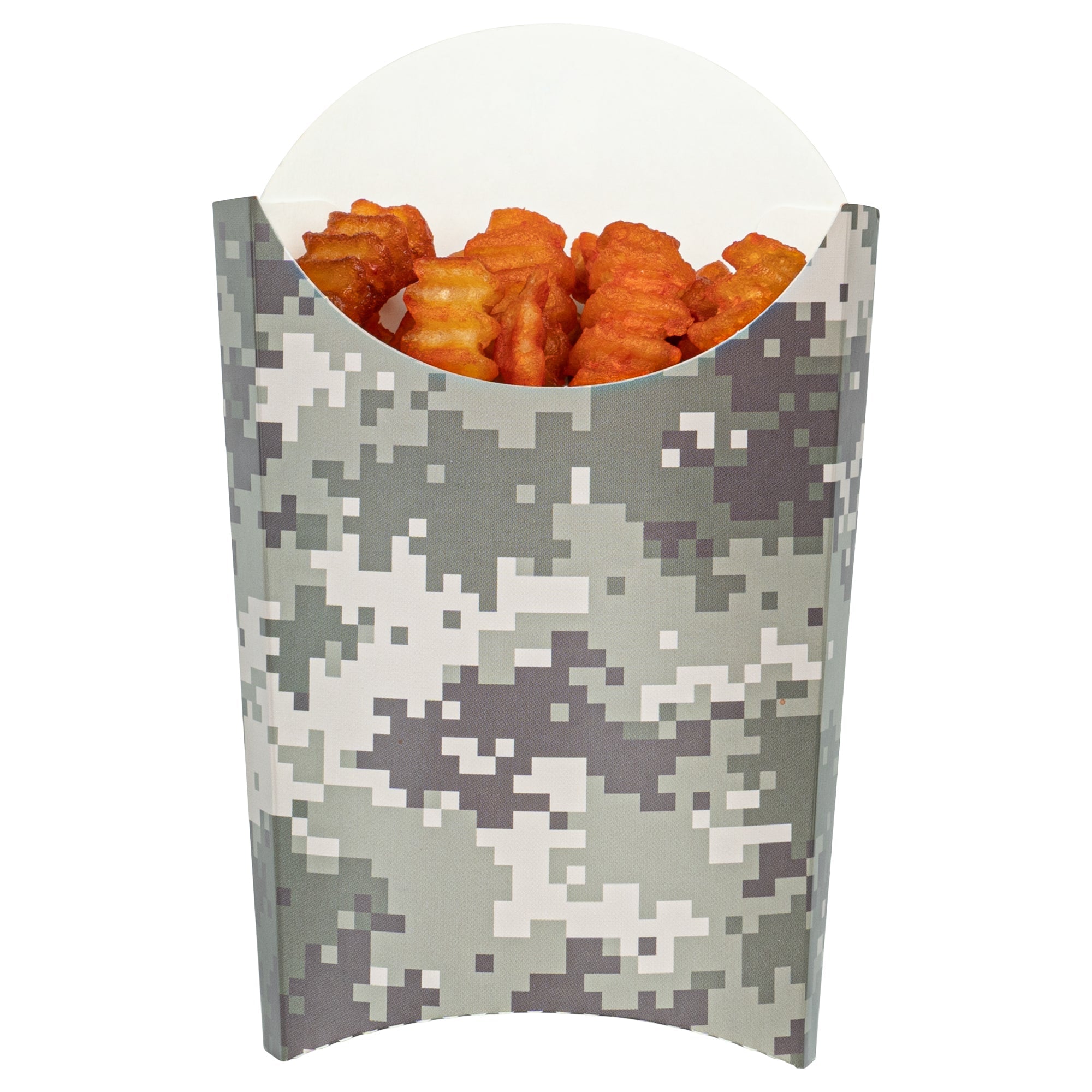 Bio Tek 4 oz Camouflage Paper Fry Cup / Snack Container - 4 3/4" x 3 1/2" x 5" - 100 count box