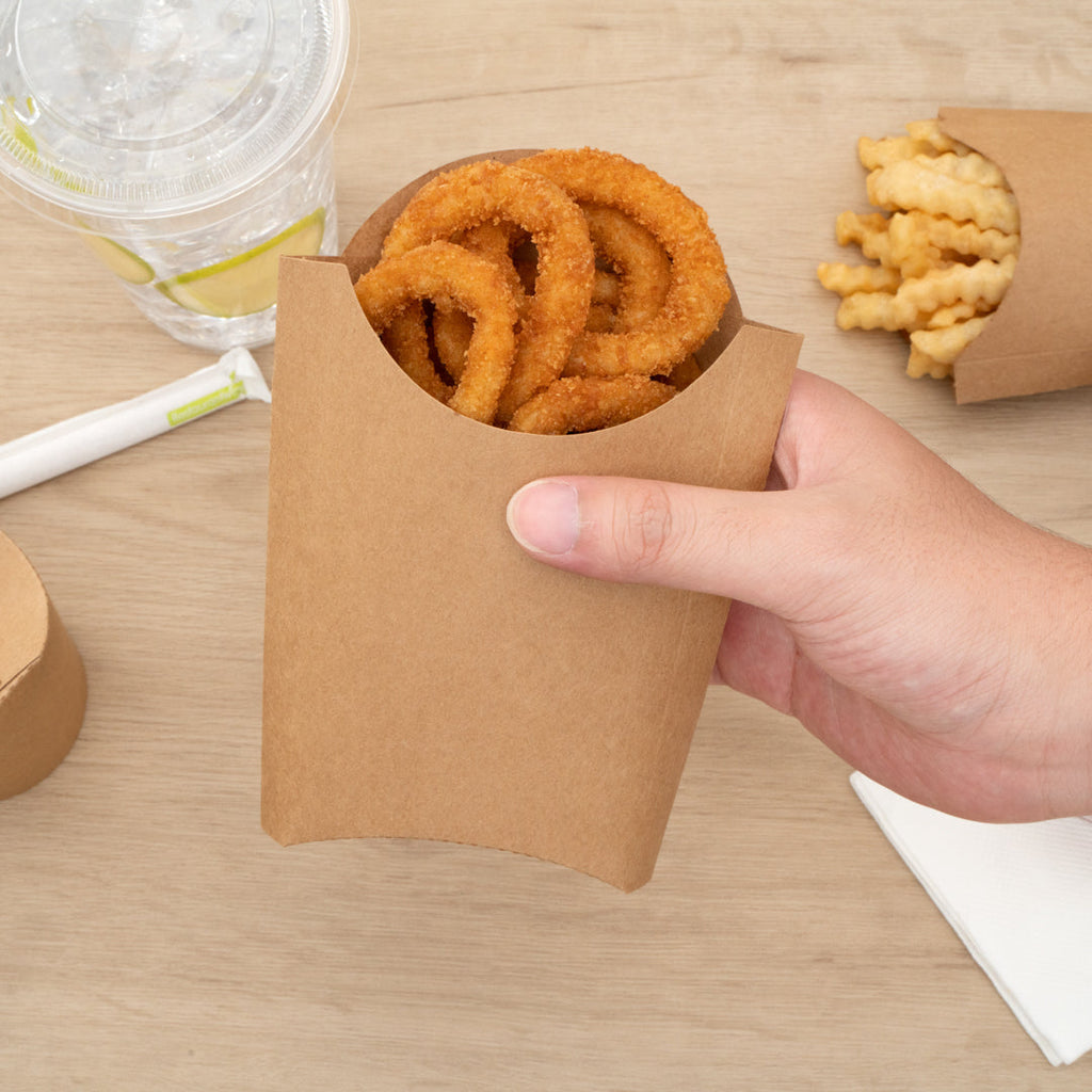 Bio Tek 4 oz Kraft Paper Fry Cup / Snack Container - 4 3/4" x 3 1/2" x 5" - 100 count box