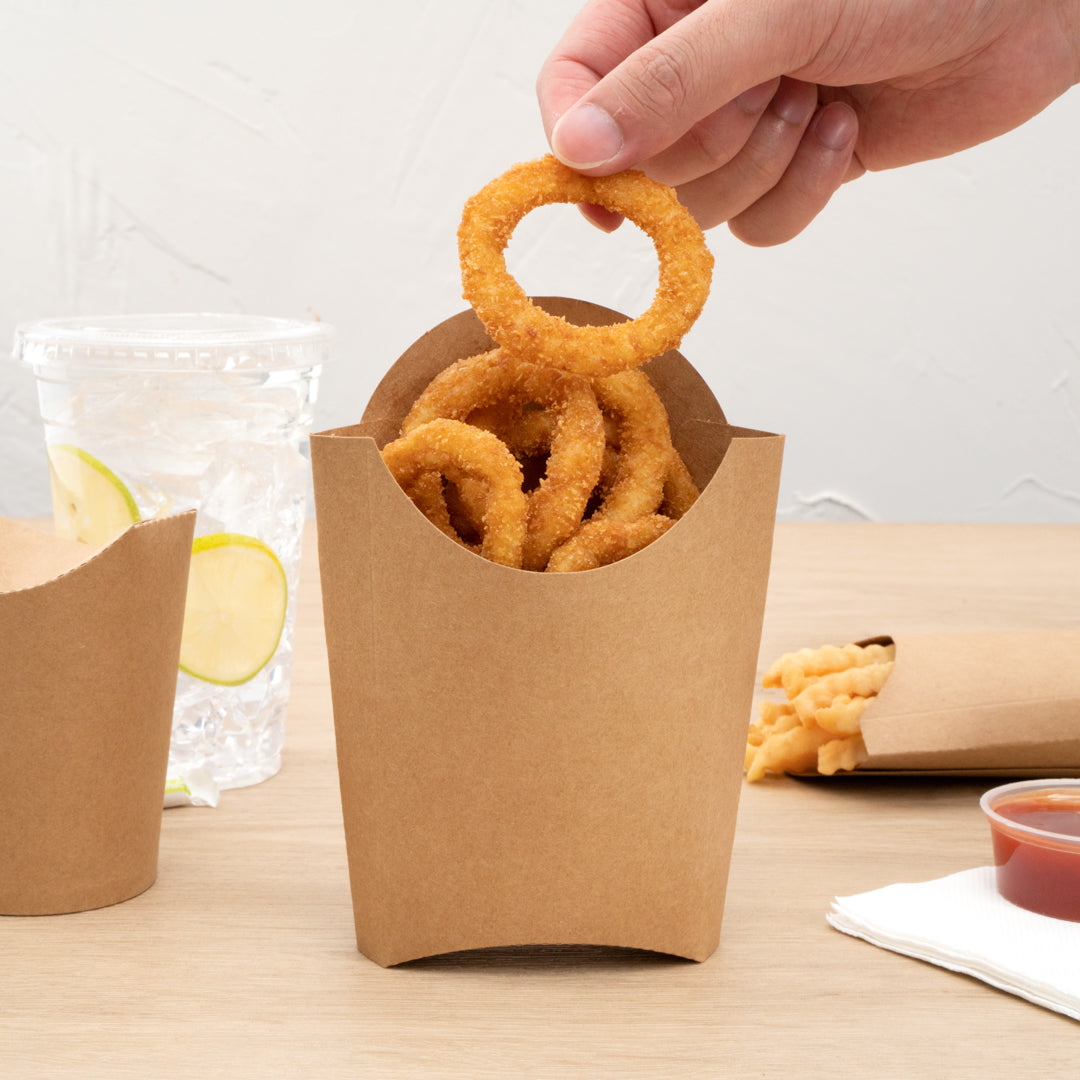 Bio Tek 4 oz Kraft Paper Fry Cup / Snack Container - 4 3/4" x 3 1/2" x 5" - 100 count box