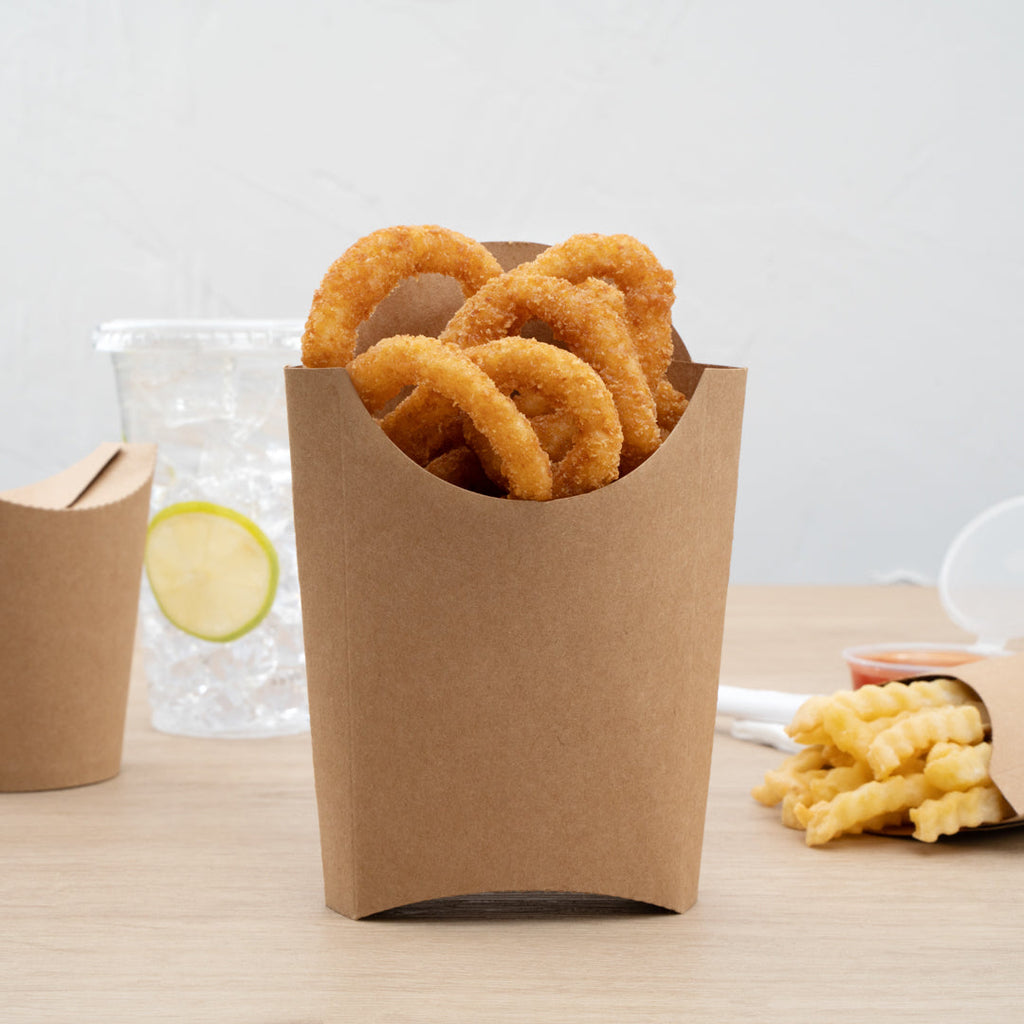 Bio Tek 4 oz Kraft Paper Fry Cup / Snack Container - 4 3/4" x 3 1/2" x 5" - 100 count box