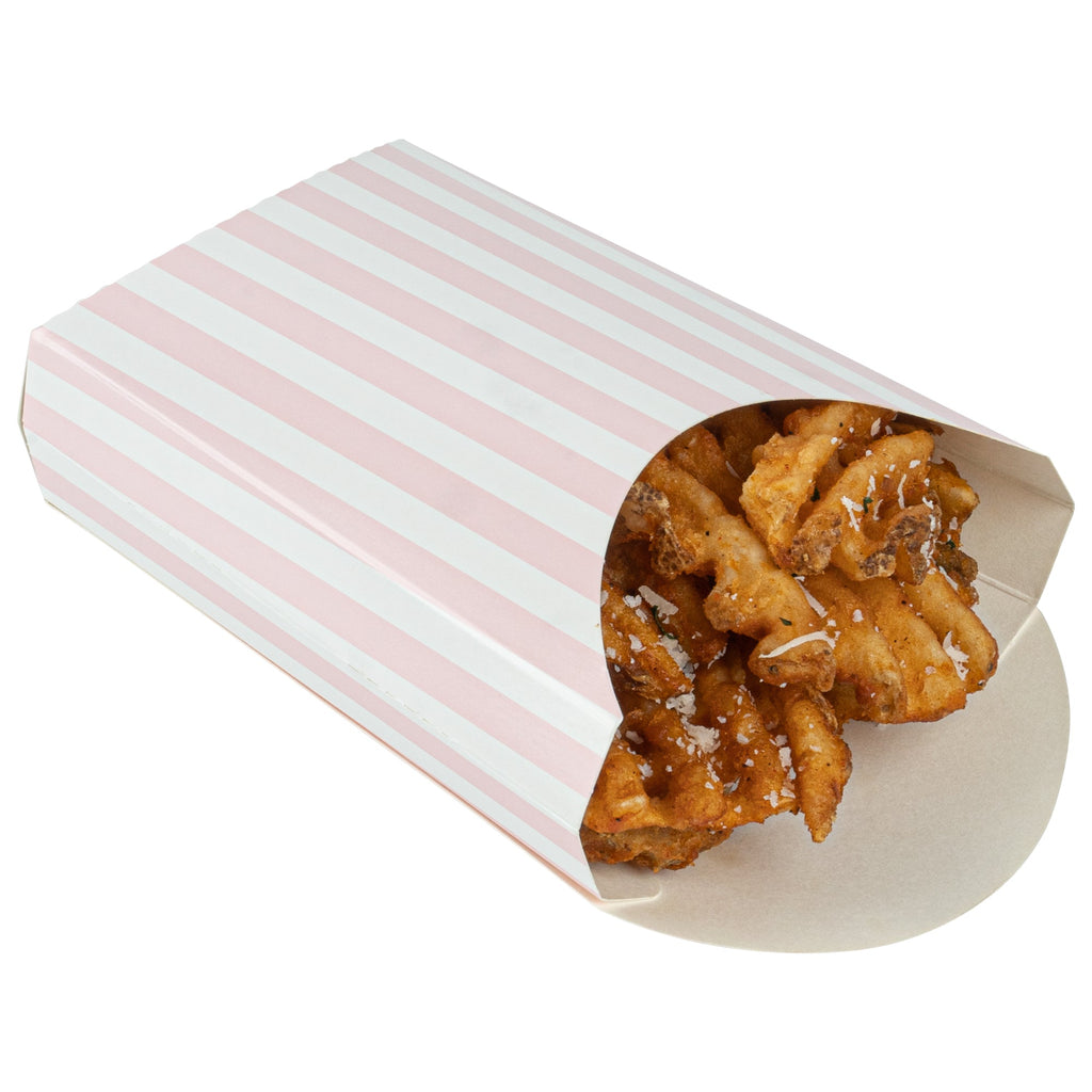Bio Tek 4 oz Pink and White Stripe Paper Fry Cup / Snack Container - 4 3/4" x 3 1/2" x 5" - 100 count box